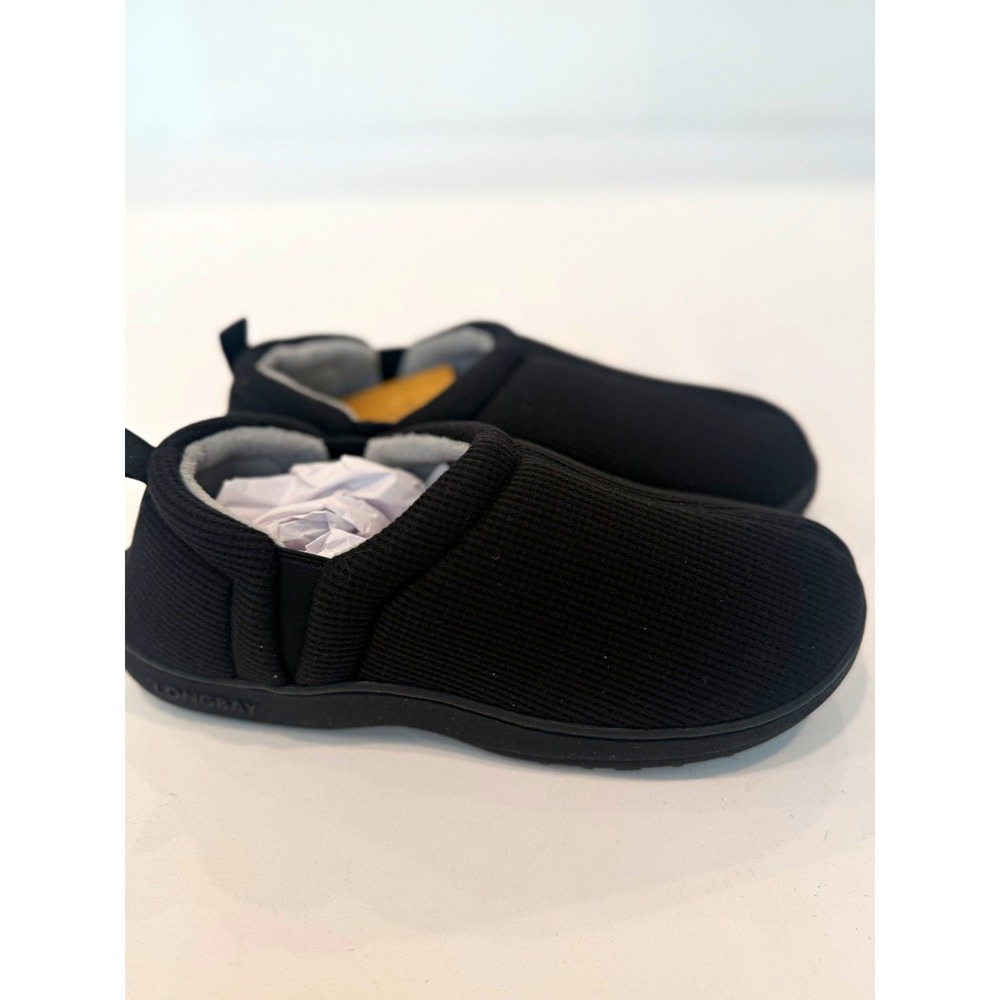 LongBay Women's Black Slip-On Indoor Fabric Slippers Flat Closed Toe US 7-8